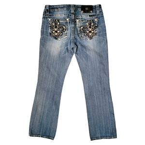 Miss Me FLAW Womens Mid Rise Easy Boot Denim Jeans Embellished JE8077EL Size 28